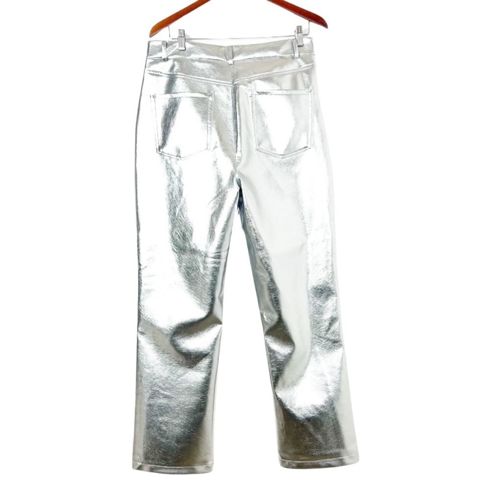 NEW 7 For All Mankind Metallic Straight Leg Faux Leather Pants Silver Size LG - Picture 5 of 11